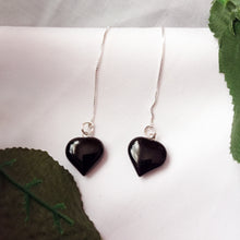 Load image into Gallery viewer, Onyx Heart Threader Earrings, Sterling Silver Earrings | by nlanlaVictory