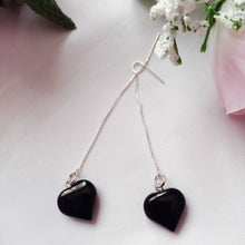 Load image into Gallery viewer, Onyx Heart Threader Earrings, Sterling Silver Earrings | by nlanlaVictory