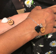 Load image into Gallery viewer, Black Onyx Bracelet, Sterling Silver Heart Bracelet, Heart Charm Bracelet | by nlanlaVictory