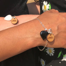 Load image into Gallery viewer, Black Onyx Bracelet, Sterling Silver Heart Bracelet, Heart Charm Bracelet | by nlanlaVictory