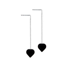 Load image into Gallery viewer, Onyx Heart Threader Earrings, Sterling Silver Earrings | by nlanlaVictory
