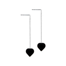Load image into Gallery viewer, Onyx Heart Threader Earrings, Sterling Silver Earrings | by nlanlaVictory
