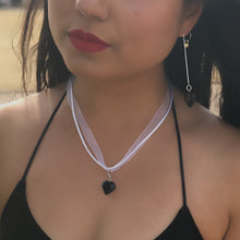 Load image into Gallery viewer, Black Onyx Necklace, White Ribbon Necklace, Gemstone Necklace, Black and White | by nlanlaVictory