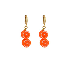 Load image into Gallery viewer, Orange fruit huggie drop earrings | by Ifemi Jewels