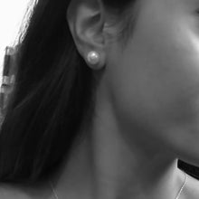 Load image into Gallery viewer, White Freshwater Pearl Stud Earrings on Sterling Silver or 9k Yellow Gold, Sterling silver earrings, Bridal jewelry | by nlanlaVictory