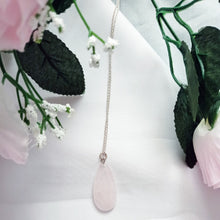 Load image into Gallery viewer, Rose Quartz Necklace, Rose Quartz Sterling Silver necklace, Rose Quartz Teardrop Pendant Necklace | by nlanlaVictory
