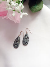 Load image into Gallery viewer, Snowflake Obsidian Earrings, Teardrop Sterling Silver Earrings, Gemstone Earrings | by nlanlaVictory