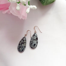 Load image into Gallery viewer, Snowflake Obsidian Earrings, Teardrop Sterling Silver Earrings, Gemstone Earrings | by nlanlaVictory