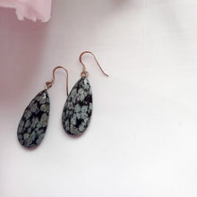 Load image into Gallery viewer, Snowflake Obsidian Earrings, Teardrop Sterling Silver Earrings, Gemstone Earrings | by nlanlaVictory