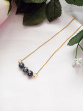 Load image into Gallery viewer, Snowflake Obsidian Yellow Gold Vermeil Necklace, Snowflake Obsidian Bar Necklace, Gemstone Bar Necklace, Pendant Necklace | by nlanlaVictory