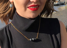 Load image into Gallery viewer, Snowflake Obsidian Yellow Gold Vermeil Necklace, Snowflake Obsidian Bar Necklace, Gemstone Bar Necklace, Pendant Necklace | by nlanlaVictory