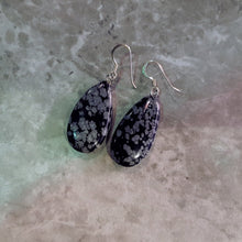 Load image into Gallery viewer, Snowflake Obsidian Earrings, Teardrop Sterling Silver Earrings, Gemstone Earrings | by nlanlaVictory
