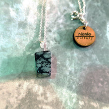 Load image into Gallery viewer, Snowflake Obsidian Sterling Silver Necklace, Raw Gemstone Necklace, Heart Pendant Necklace, Gemstone Necklace, Sterling Silver Necklace | by nlanlaVictory