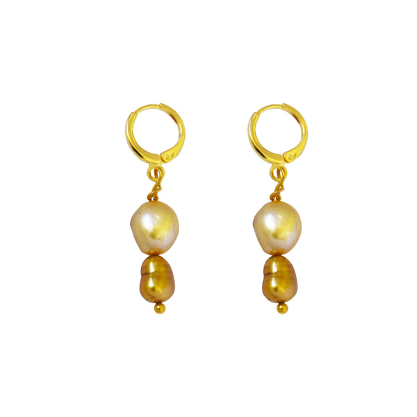 Dual Gold Tone Freshwater Pearl Earrings | by Ifemi Jewels