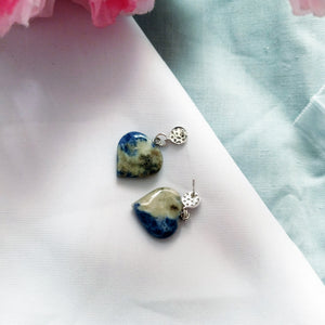 Sodalite Sterling Silver Earrings, Sodalite Stud Earrings, Blue Gemstone Heart Earrings | by nlanlaVictory