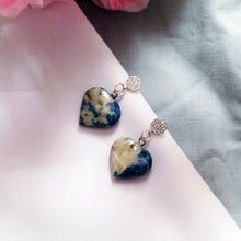 Load image into Gallery viewer, Sodalite Sterling Silver Earrings, Sodalite Stud Earrings, Blue Gemstone Heart Earrings | by nlanlaVictory