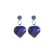 Load image into Gallery viewer, Sodalite Sterling Silver Earrings, Sodalite Stud Earrings, Blue Gemstone Heart Earrings | by nlanlaVictory
