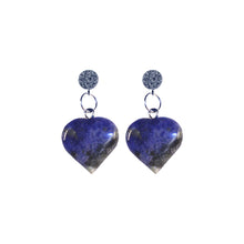 Load image into Gallery viewer, Sodalite Sterling Silver Earrings, Sodalite Stud Earrings, Blue Gemstone Heart Earrings | by nlanlaVictory