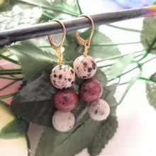 Load image into Gallery viewer, Poppy, Dalmatian & Sesame Jasper Yellow gold vermeil or 9k or 18k gold earrings, Bloom Collection | by nlanlaVictory