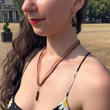 Load image into Gallery viewer, Tiger Eye Necklace, Heart Pendant Necklace, Gemstone Necklace, Ribbon Necklace | by nlanlaVictory