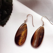 Load image into Gallery viewer, Tiger Eye Sterling Silver Earrings, Tiger Eye Teardrops, Tiger Eye Drop Earrings, Gemstone Earrings | by nlanlaVictory