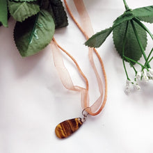 Load image into Gallery viewer, Tiger Eye Necklace, Heart Pendant Necklace, Gemstone Necklace, Ribbon Necklace | by nlanlaVictory