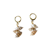 Load image into Gallery viewer, Triple Mini Shell Drop Huggie Earrings | by Ifemi Jewels