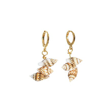 Load image into Gallery viewer, Triple Mini Shell Drop Huggie Earrings | by Ifemi Jewels