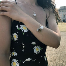 Load image into Gallery viewer, White Quartz Bracelet, Sterling Silver Heart Bracelet, Heart Charm Bracelet | by nlanlaVictory