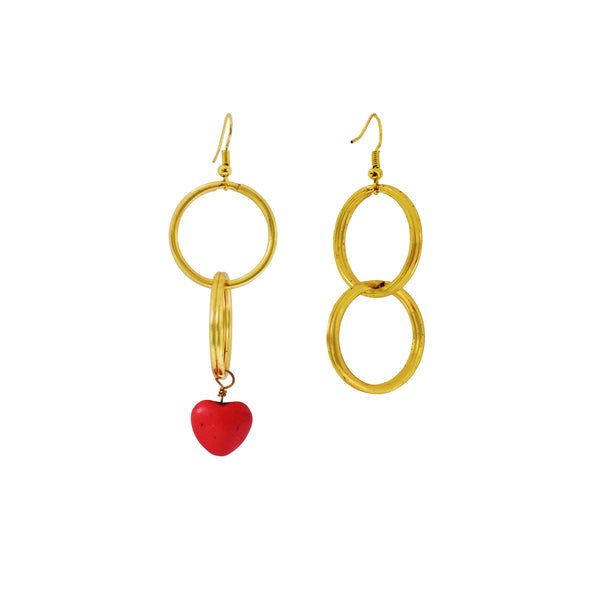 Signature Red Heart Double Loop Mismatched Earrings, Minimalist Earrings | by lovedbynlanla