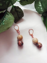 Load image into Gallery viewer, Picture Jasper and Leopard Skin Jasper Rose Gold Vermeil, 9k or 18k Rose Gold Earrings, Bloom Collection | by nlanlaVictory