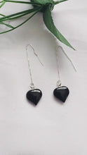 Load and play video in Gallery viewer, Onyx Heart Threader Earrings, Sterling Silver Earrings | by nlanlaVictory