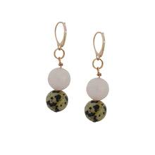 Load image into Gallery viewer, Dalmatian Jasper and Rose Quartz Rose Gold Vermeil, 9k or 18k Rose Gold Earrings, Bloom Collection | by nlanlaVictory