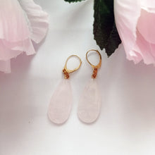 Load image into Gallery viewer, Rose Quartz and Yellow Gold Vermeil Earrings, Gemstone Earrings, Pink Gemstones, Feminine Jewelry,Bloom Collection | by nlanlaVictory