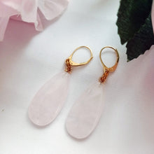 Load image into Gallery viewer, Rose Quartz and Yellow Gold Vermeil Earrings, Gemstone Earrings, Pink Gemstones, Feminine Jewelry,Bloom Collection | by nlanlaVictory