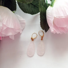 Load image into Gallery viewer, Rose Quartz and Yellow Gold Vermeil Earrings, Gemstone Earrings, Pink Gemstones, Feminine Jewelry,Bloom Collection | by nlanlaVictory