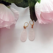 Load image into Gallery viewer, Rose Quartz and Yellow Gold Vermeil Earrings, Gemstone Earrings, Pink Gemstones, Feminine Jewelry,Bloom Collection | by nlanlaVictory