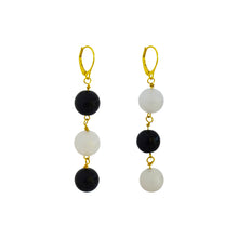 Load image into Gallery viewer, White Agate and Black Onyx Yellow Gold Vermeil, 9k or 18k Gold Earrings, Bold and Beautiful Statement Jewelry, Gold Vermeil Earrings, Bloom Collection | by nlanlaVictory