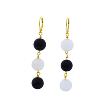 Load image into Gallery viewer, White Agate and Black Onyx Yellow Gold Vermeil, 9k or 18k Gold Earrings, Bold and Beautiful Statement Jewelry, Gold Vermeil Earrings, Bloom Collection | by nlanlaVictory