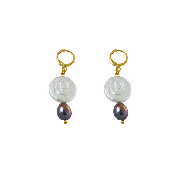 Coin freshwater pearl huggie earrings with purple pearls | by Ifemi Jewels