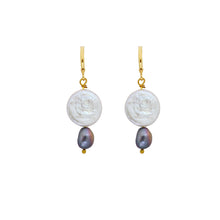 Load image into Gallery viewer, Coin freshwater pearl huggie earrings with purple pearls | by Ifemi Jewels
