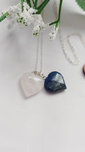 Load and play video in Gallery viewer, Lapis Lazuli and Rose Quartz Hearts Necklace, Lapis Lazuli and Rose Quartz Sterling Silver necklace,  Lapis Lazuli and Rose Quartz Pendants, Gemstone Necklace | by nlanlaVictory
