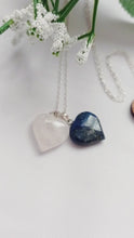 Load and play video in Gallery viewer, Lapis Lazuli and Rose Quartz Hearts Necklace, Lapis Lazuli and Rose Quartz Sterling Silver necklace,  Lapis Lazuli and Rose Quartz Pendants, Gemstone Necklace | by nlanlaVictory