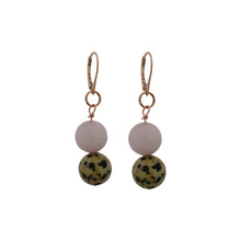 Load image into Gallery viewer, Dalmatian Jasper and Rose Quartz Rose Gold Vermeil, 9k or 18k Rose Gold Earrings, Bloom Collection | by nlanlaVictory