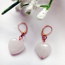 Load image into Gallery viewer, Rose Quartz Rose Gold Vermeil Earrings, Heart Gemstone Earrings, Bloom Collection | by nlanlaVictory