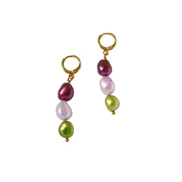 Purple pink light green freshwater pearl huggie earrings | by Ifemi Jewels