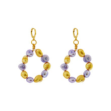 Load image into Gallery viewer, Gold and purple freshwater pearl hoop earrings | by Ifemi Jewels