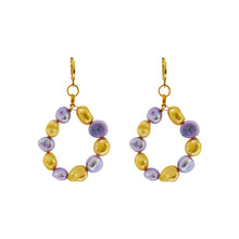 Load image into Gallery viewer, Gold and purple freshwater pearl hoop earrings | by Ifemi Jewels
