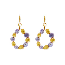 Load image into Gallery viewer, Gold and purple freshwater pearl hoop earrings | by Ifemi Jewels