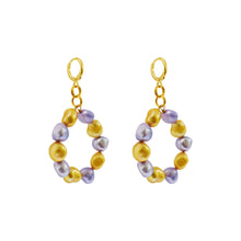 Load image into Gallery viewer, Gold and purple freshwater pearl hoop earrings | by Ifemi Jewels
